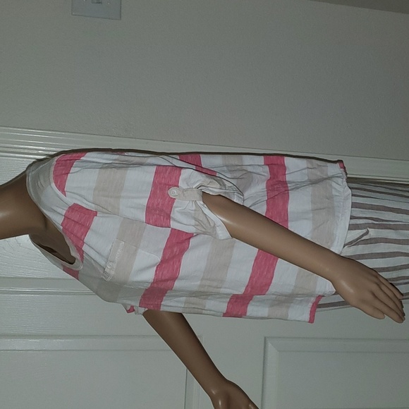 Kate Parks 1x cabana Stripe button tab half sleeve breast pocket - Picture 4 of 6